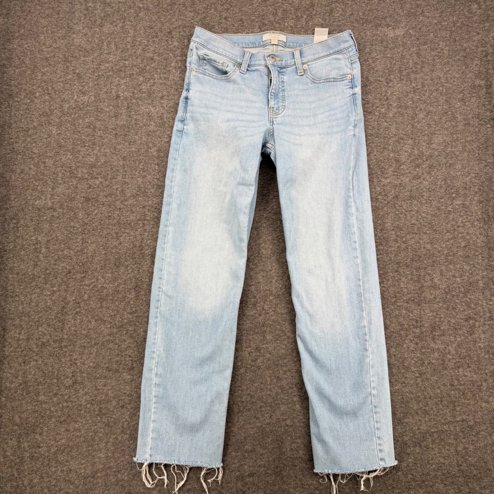 Banana Republic Slim Mid Rise Jeans Light Wash Raw Hem Blue Size 27 Ankle Denim